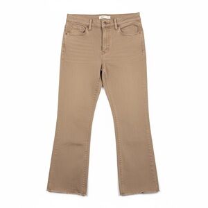 Oat New York Kick Flare Mid‎ Rise Raw Hem Crop Jeans in Deep Taupe - Size 27